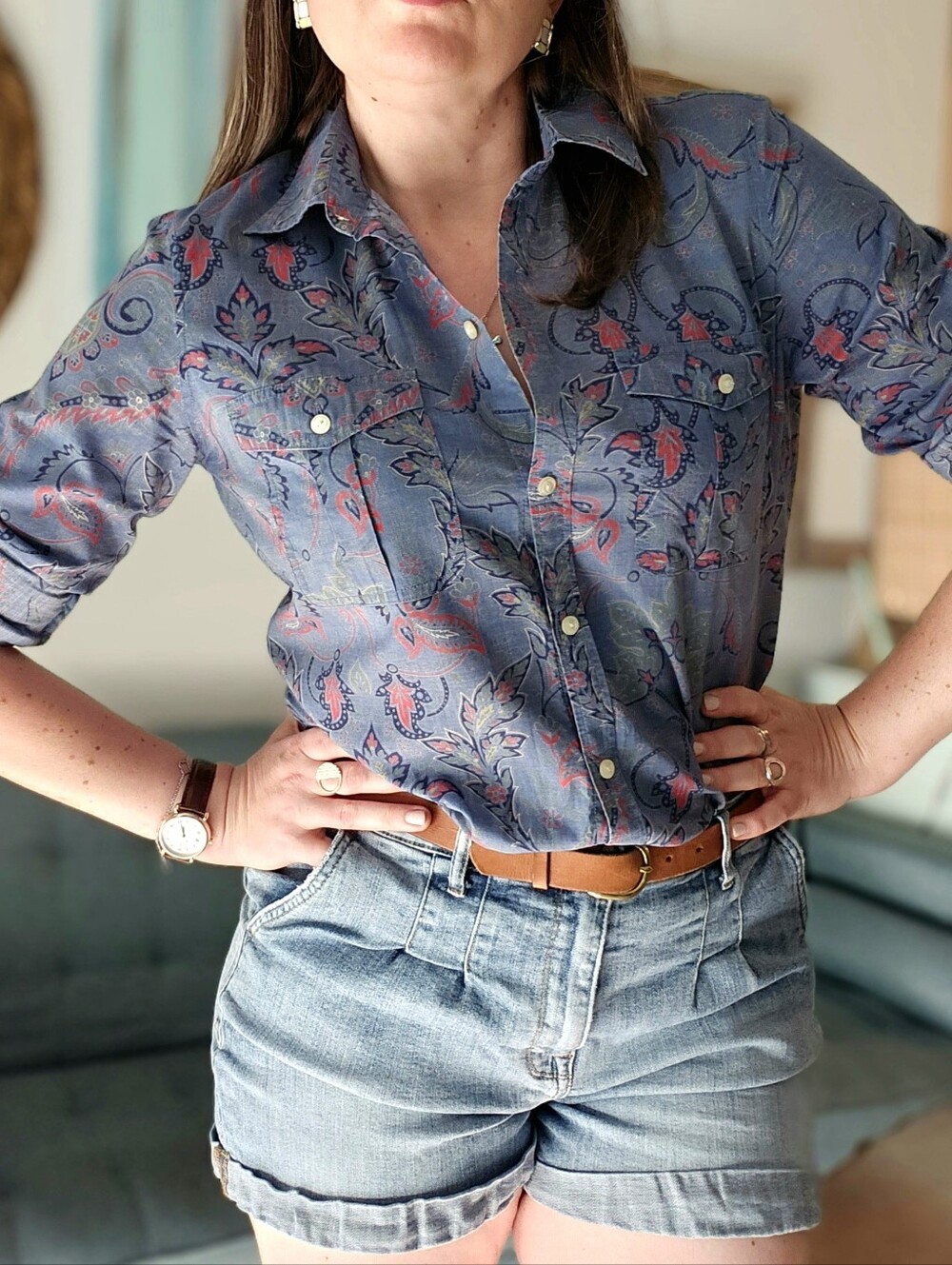 Ralph Lauren Blue Paisley Tie-Front Shirt - Picture 14 of 16